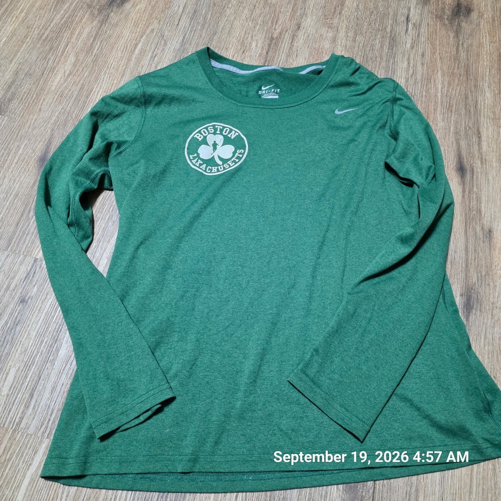 Nike Dri-FIT Boston Laxachussetts Long Sleeve Shirt Green Mens Large Lacrosse